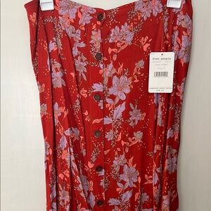 Free People Red Floral Skirt